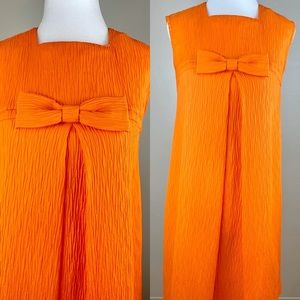 1960s vintage orange crepe shift dress